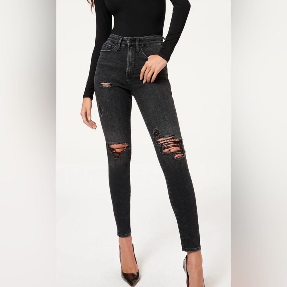 Good American NWT Good Legs Black Distressed Skinny Jeans Size 8